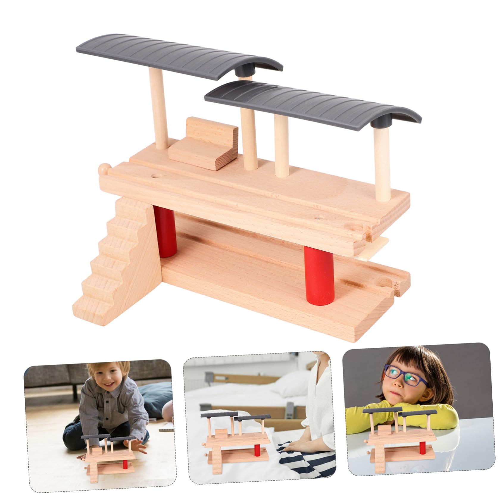 Piattaforma Ferroviaria in Legno a Doppio Livello, 1 Pezzo | Beige, Legno e Plastica, Accessorio per Pista, Ferrovia per Gioco Creativo