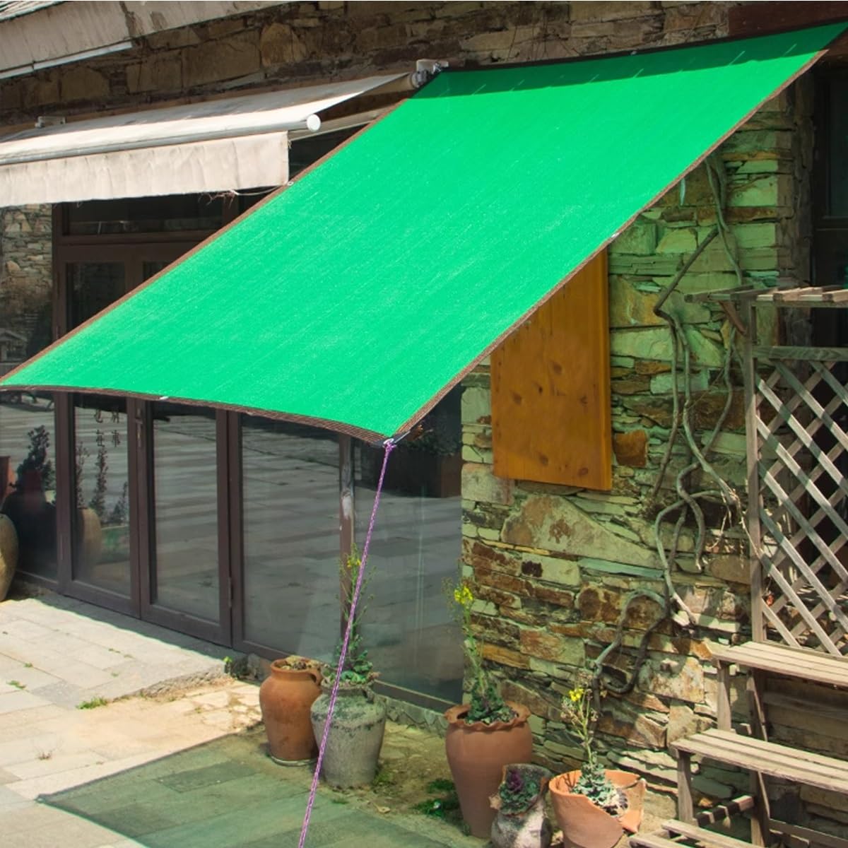 75% ochrona przed promieniowaniem UV, tkanina, zielona, siatkowa plandeka do ogrodu, na patio, do parkowania roślin i hodowli, tkanina z przelotkami, 3 x 4 m