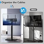 AX WABER Floor TV Stand with Power Outlet, Universal TV Stand Mount for 27-65 inch TV up to 88lbs, 70 Degree Swivel 9 Level Height Adjustable with Tempered Glass Base for Bedroom, Office Black