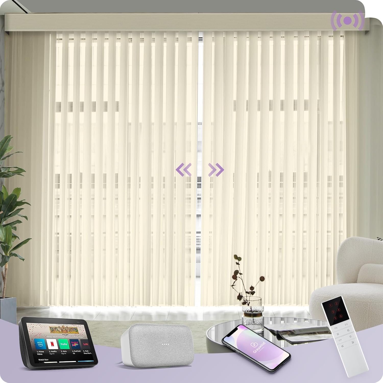Graywind Motorized Sheer Vertical Blinds Compatible with