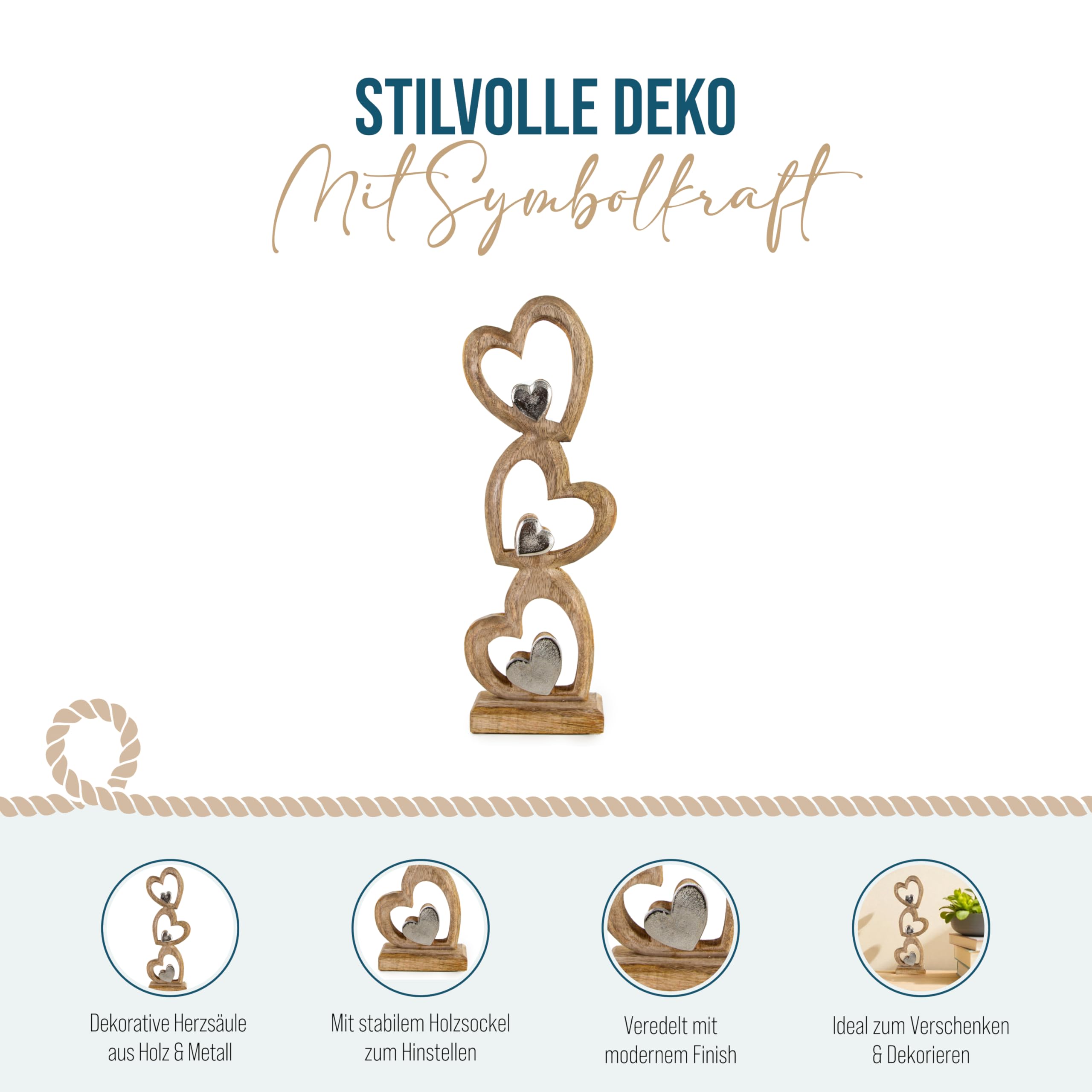 Logbuch-Verlag Herz-Skulptur 7 cm Holz – Geschenk Freundin | Sommer Hochzeit Brautpaar für Wohnung und Tisch Brautstrauß Hochzeitstafel