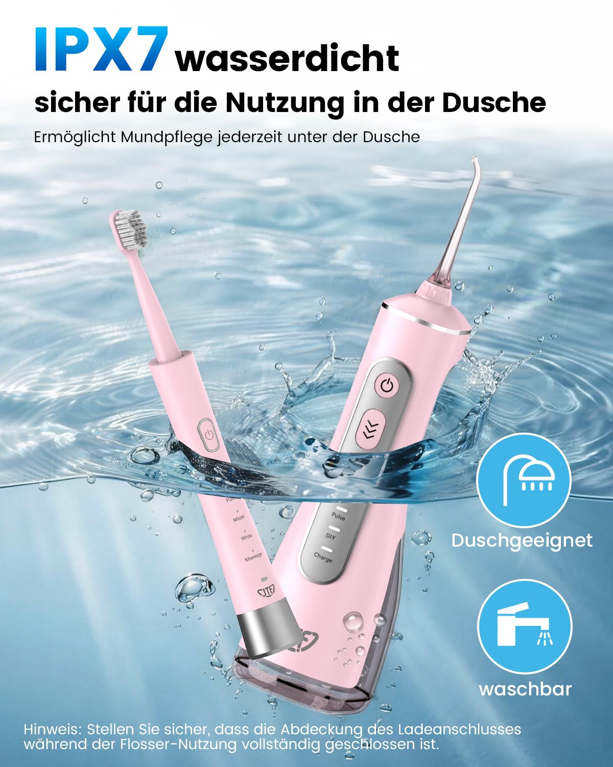 JTF Spazzolino elettrico e idropulsore 2 in 1, set per la cura dei denti – Spazzolino sonico 5 modalità e idropulsore 3+ modalità fai da te, 5 ugelli + 6 testine per spazzola, apparecchi dentali e