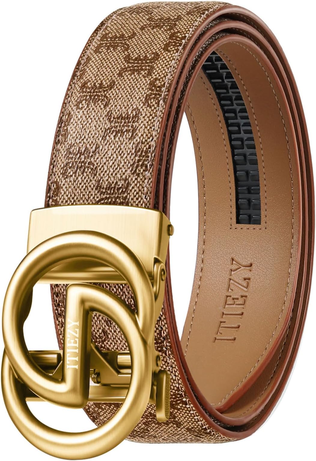 ITIEZYRatchet Belts for Men - Leather Click Belt for Casual Dress 1 3/8", Mens Adjustable Belt Trim to Fit