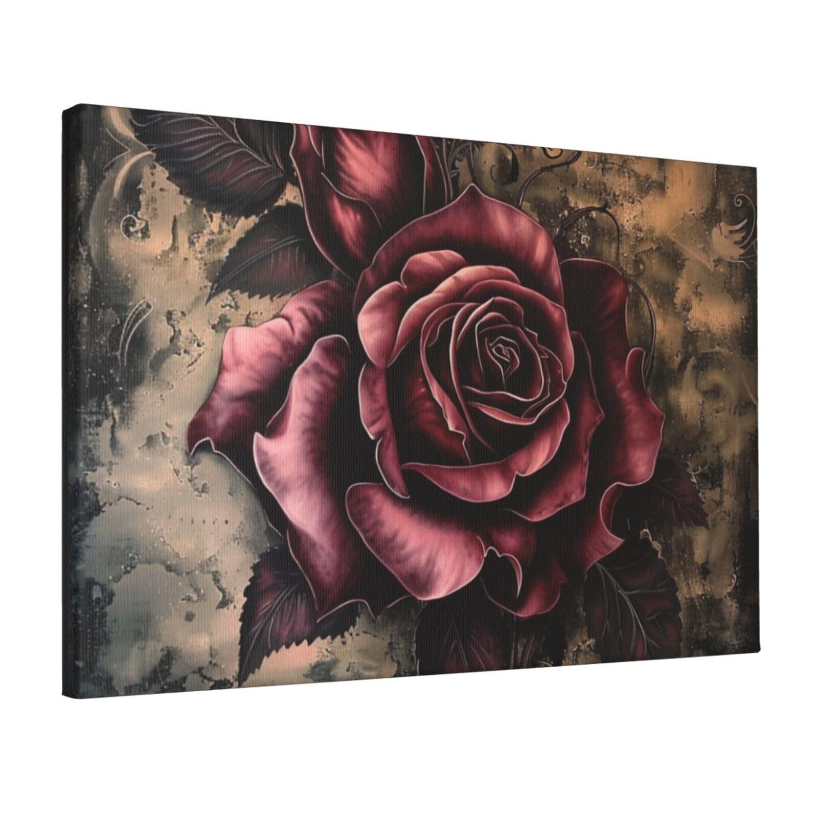 YKLJG Gothic Rose Printed Wall Art Canvas Prints 45x30 CM Wooden Framed Picture Painting Artwork for Bedroom Kitchen Home Office Decor