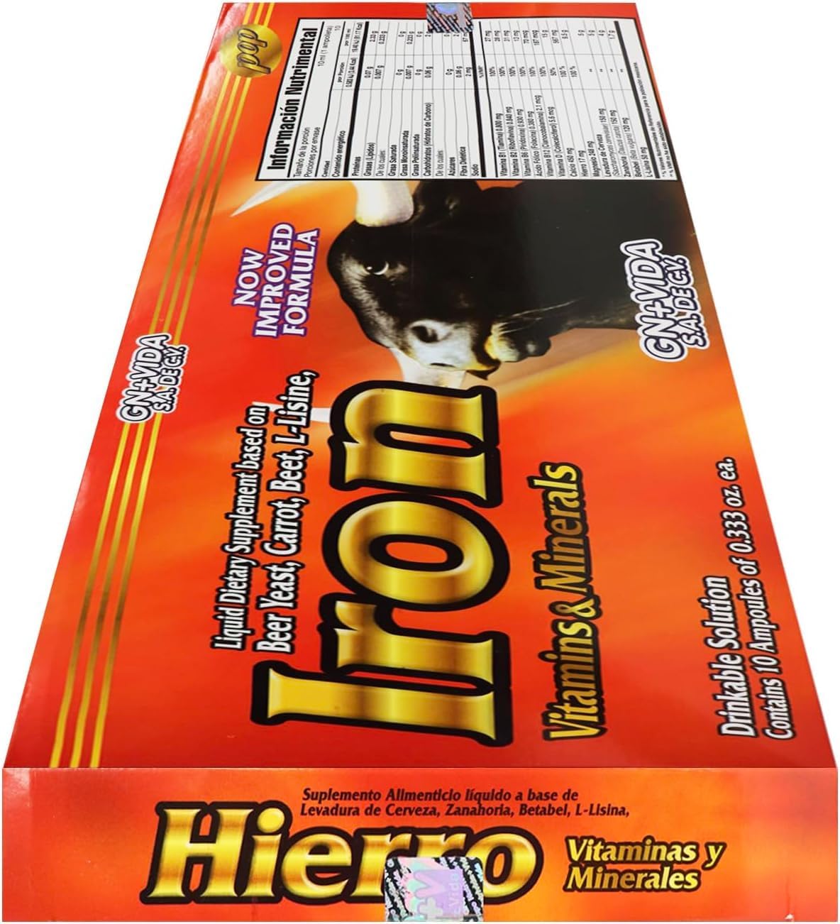 Hierro Liquid Dietary Supplement – Iron with Brewer’s Yeast, Carrot, Beetroot & L-Lysine – Vitamins & Minerals – 10 Ampoules x 10 mL