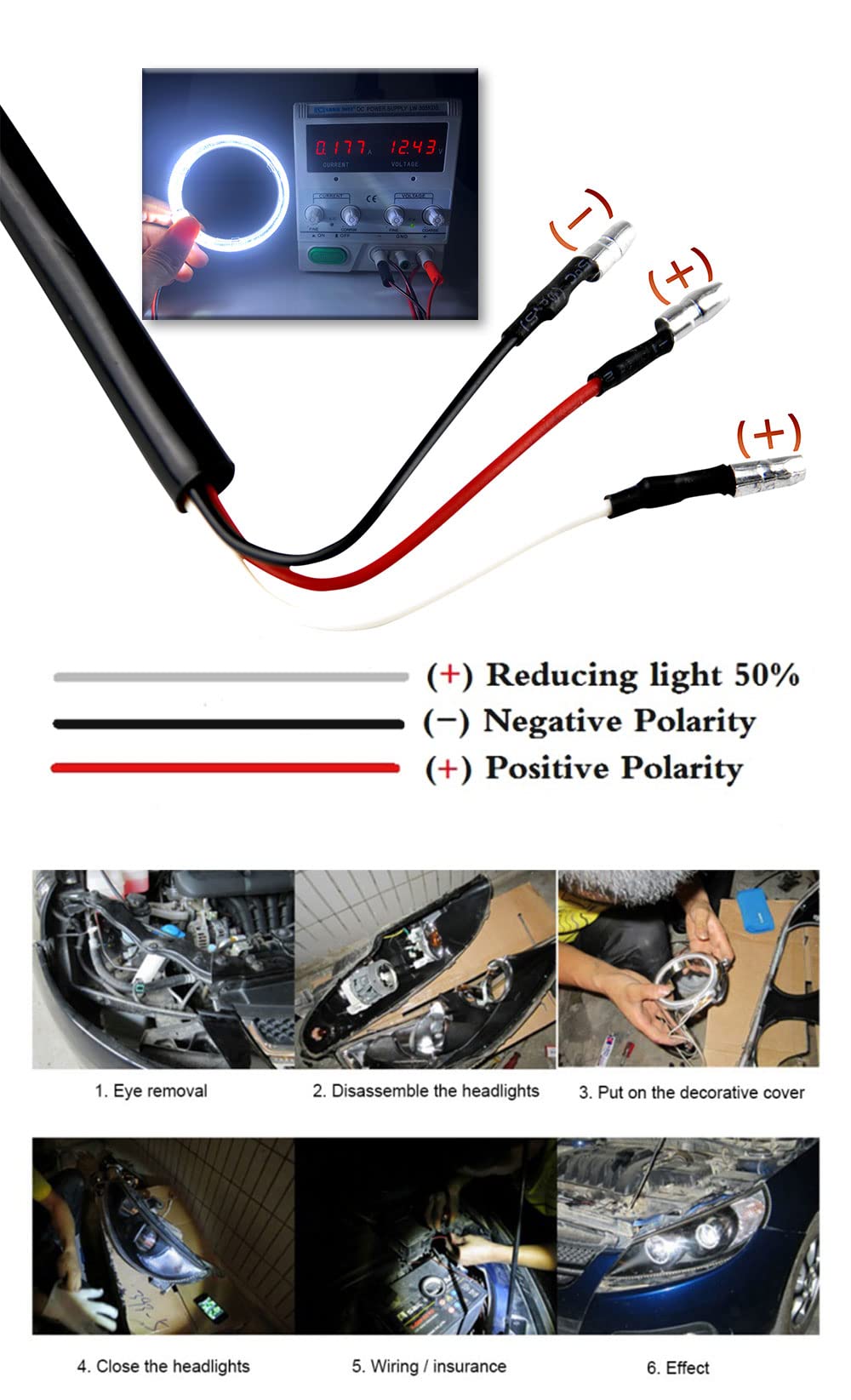 Snapklik.com : YSY 2Pcs Car Angel Eyes 125MM Round Guide Light LED ...