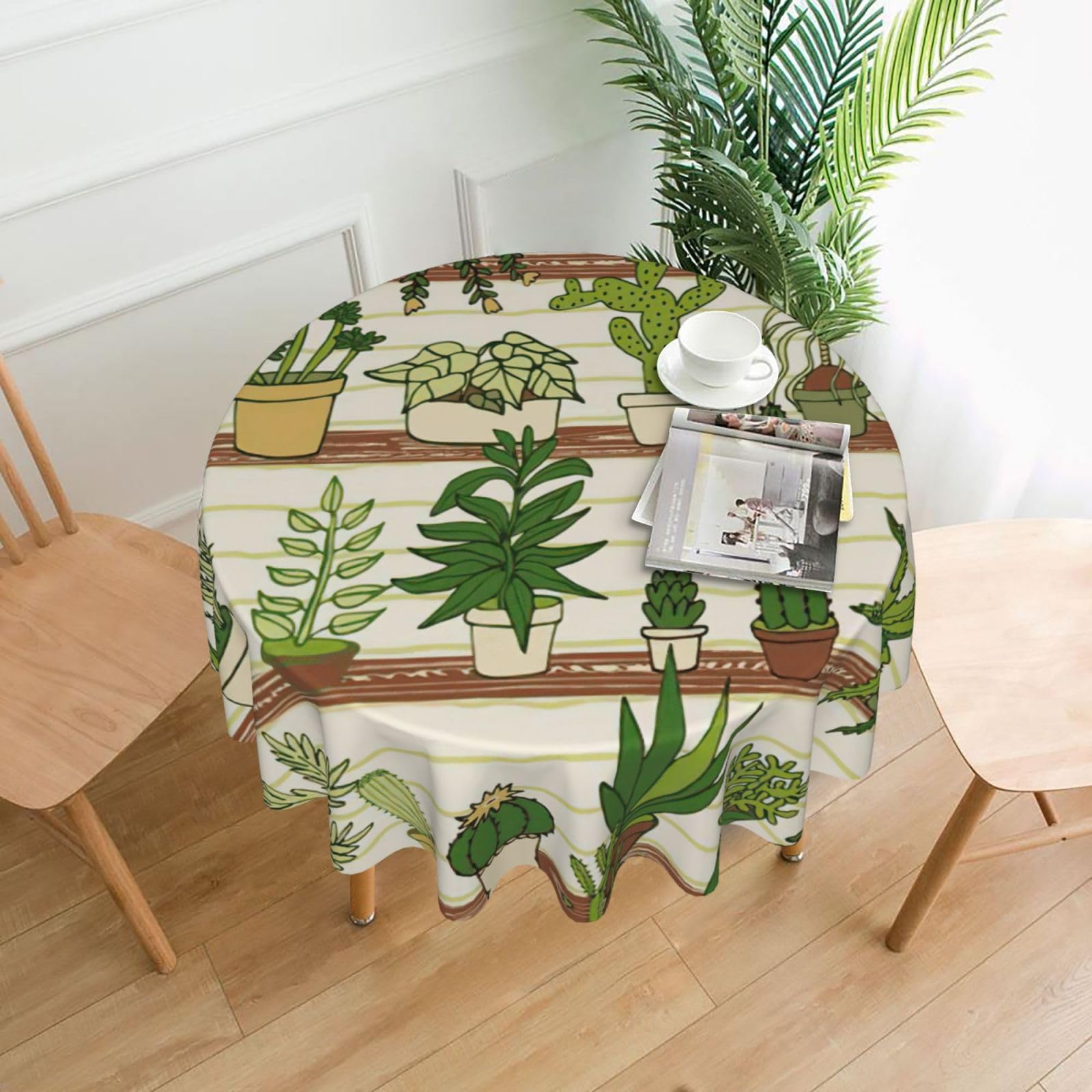 VCzsdff Cactus Tropical Plant Print Stain Resistant Round Tablecloth 60in Family Friendly Polyester Cloth for Kids Meals