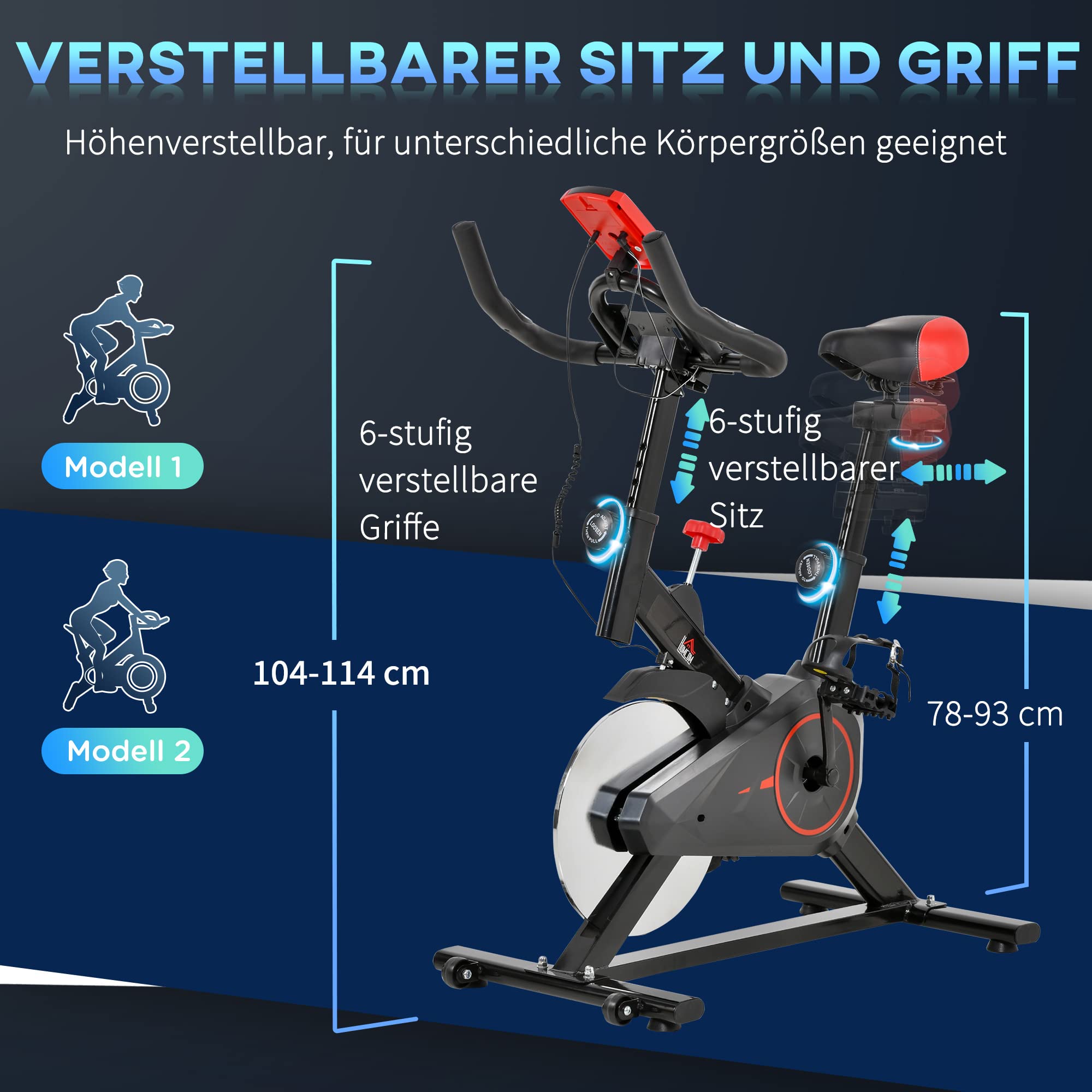 HOMCOM Indoor Cycling Bike Trainer Home Gym Fahrradtrainer Fitnessfahrrad 102x47x114cm