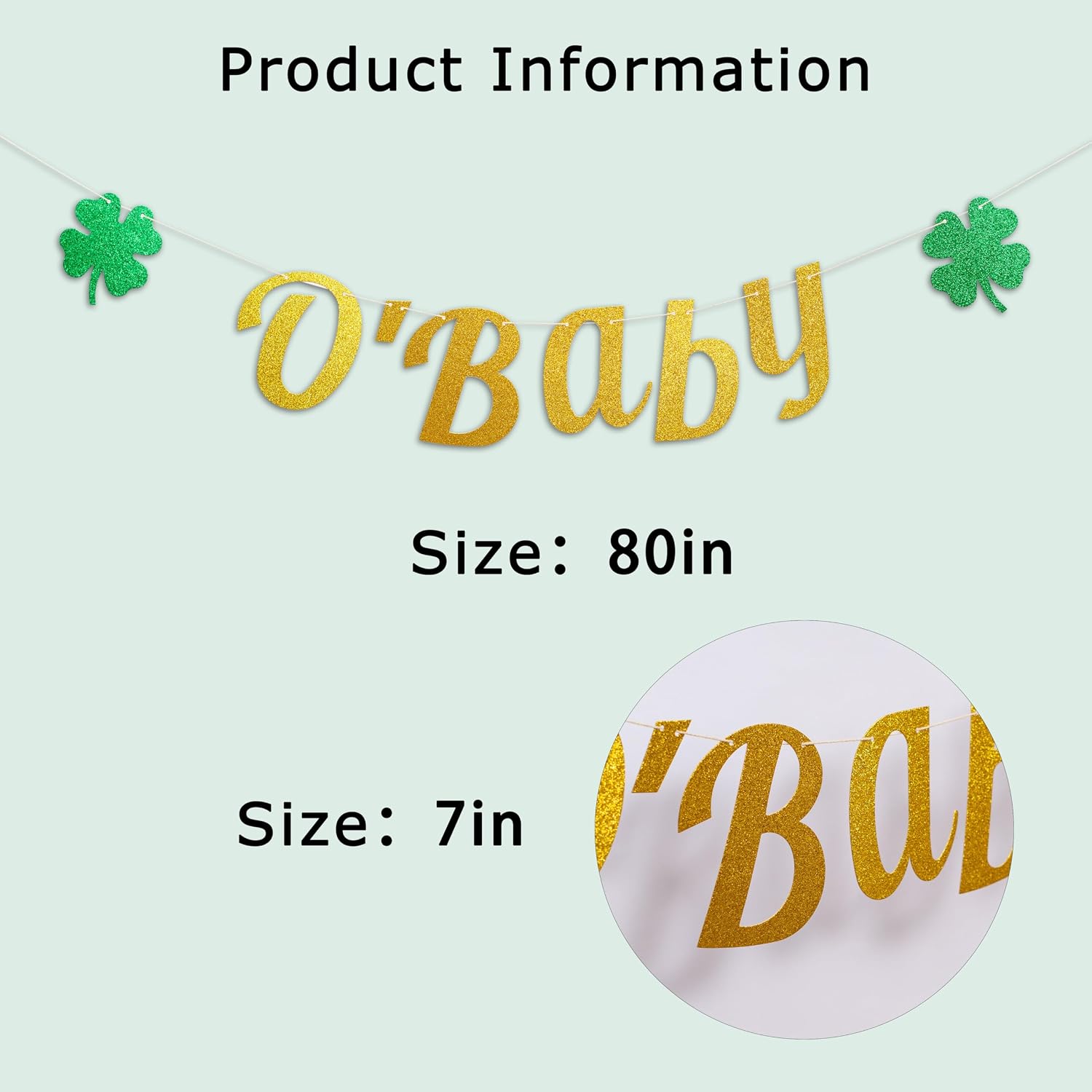 St. Patrick’s Day O’ Baby Banner | Gold and Green Four Leaf Clover Theme Party Decoration, Gender Reveal Baby Shower Supplies