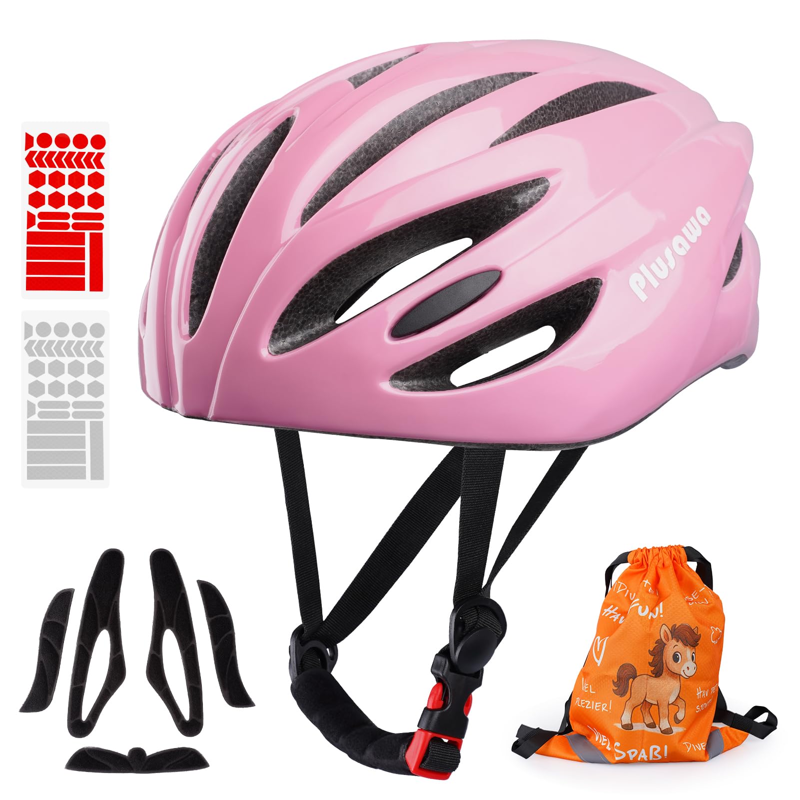 Plusawa Kids Helmet for 5-18 Years, Lightweight PC Shell, Interior Padding, Adjustable Multi-Sport Kid Helmet Skateboard/Cycling/Scooter/Skating 52-55 cm (Pink, S)