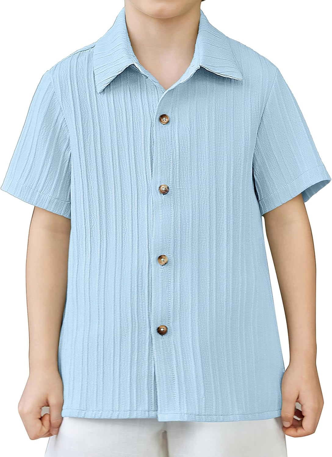 Arshiner Boys Casual Short Sleeve Button Down Shirt Fashion Textured Summer Beach Shirt 3-13 Years Old