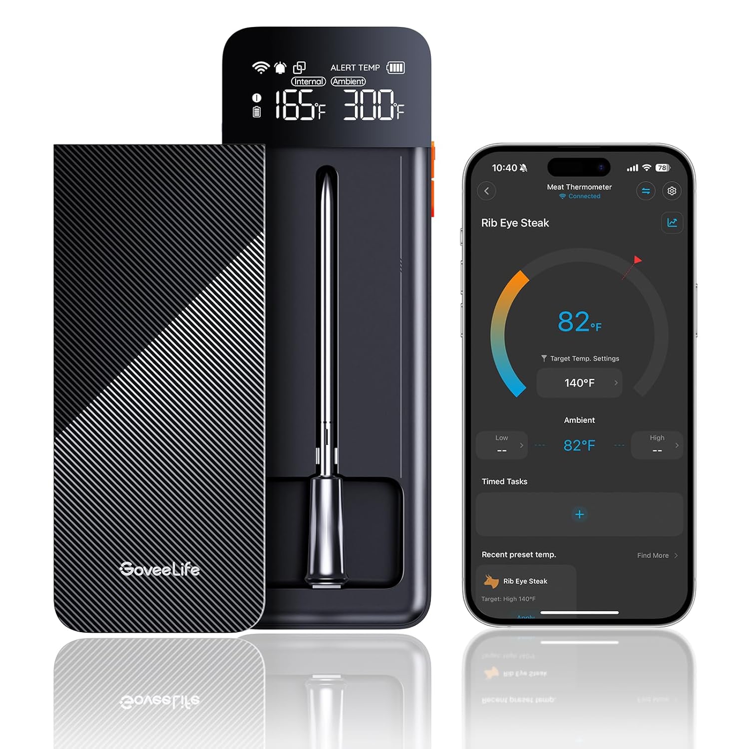 GoveeLife Bluetooth Wireless Meat Thermometer with Digital Standalone LCD Base, WiFi Unlimited Range, 1.8 Accuracy, Food Grade Internal Ambient Sensor Probes for Kitchen, BBQ, Grill, Oven, Smoker