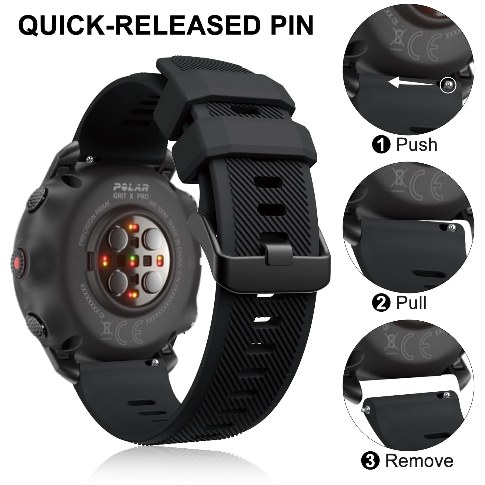 Bracelet Silicone De Rechange Pour Polar Vantage M/M2, Grit X, Vantage V2 Shift - 22 Mm, Ajustable 13-20 Cm
