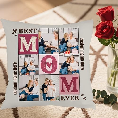 Miniatura 5 de Personalized Cushion Cover Showing 6 Pictures and Text for Mom, Soft Pillowcase Ideal as a Charming Gift for Family Mothers Day Holidays or Birthdays
