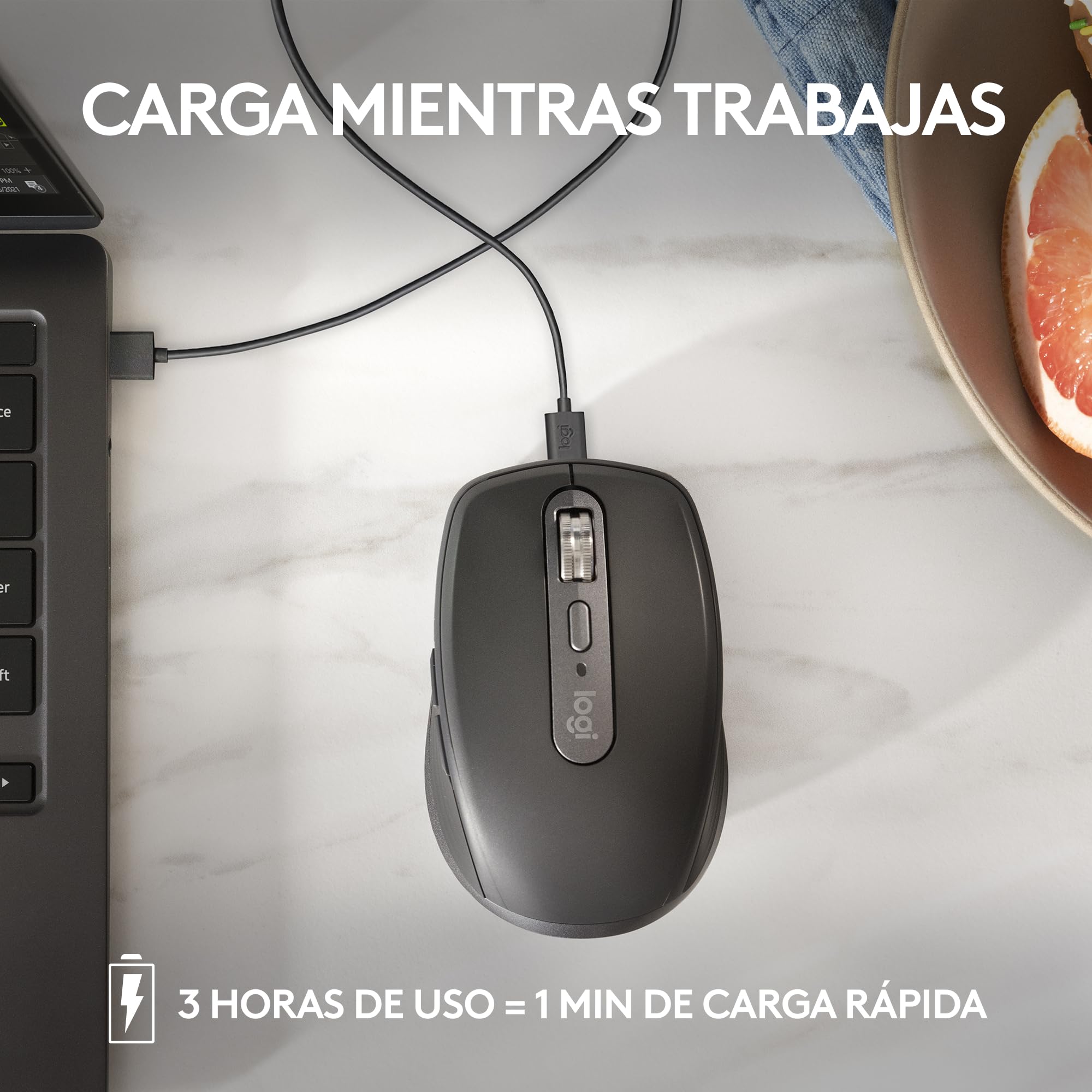 Logitech MX Anywhere 3S Ratón Inalámbrico Compacto, Desplazamiento Rápido, 8K dpi, Clics Silenciosos, Botones Programables, USB C, Bluetooth, Windows PC, Linux, Chrome, Mac - Gris