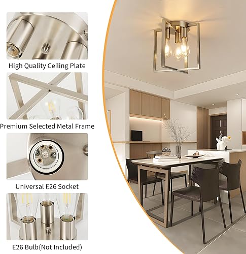 Miniatura 3 de Lámpara de techo empotrada para pasillo, lámpara de techo de 3 luces de níquel cepillado, moderna lámpara semiempotrada para vestíbulo, entrada,