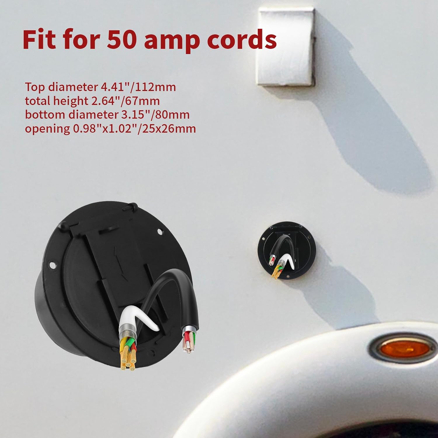2Pcs RV Round Electric Cable Hatch for 50 Amp Cords Power Cord Cable Hatch Cover,Black