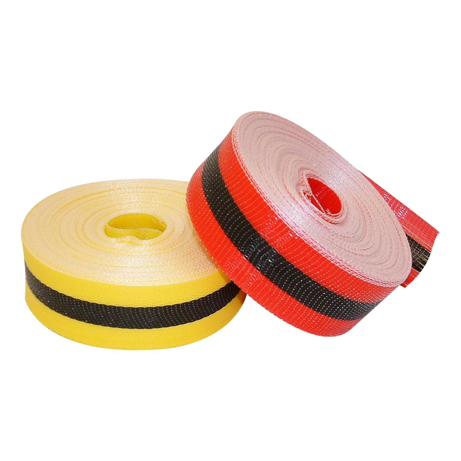 NO Adhesive, Presco Woven Barricade Tape, 2 in. x 50 yds. (Red with Black Stripes)