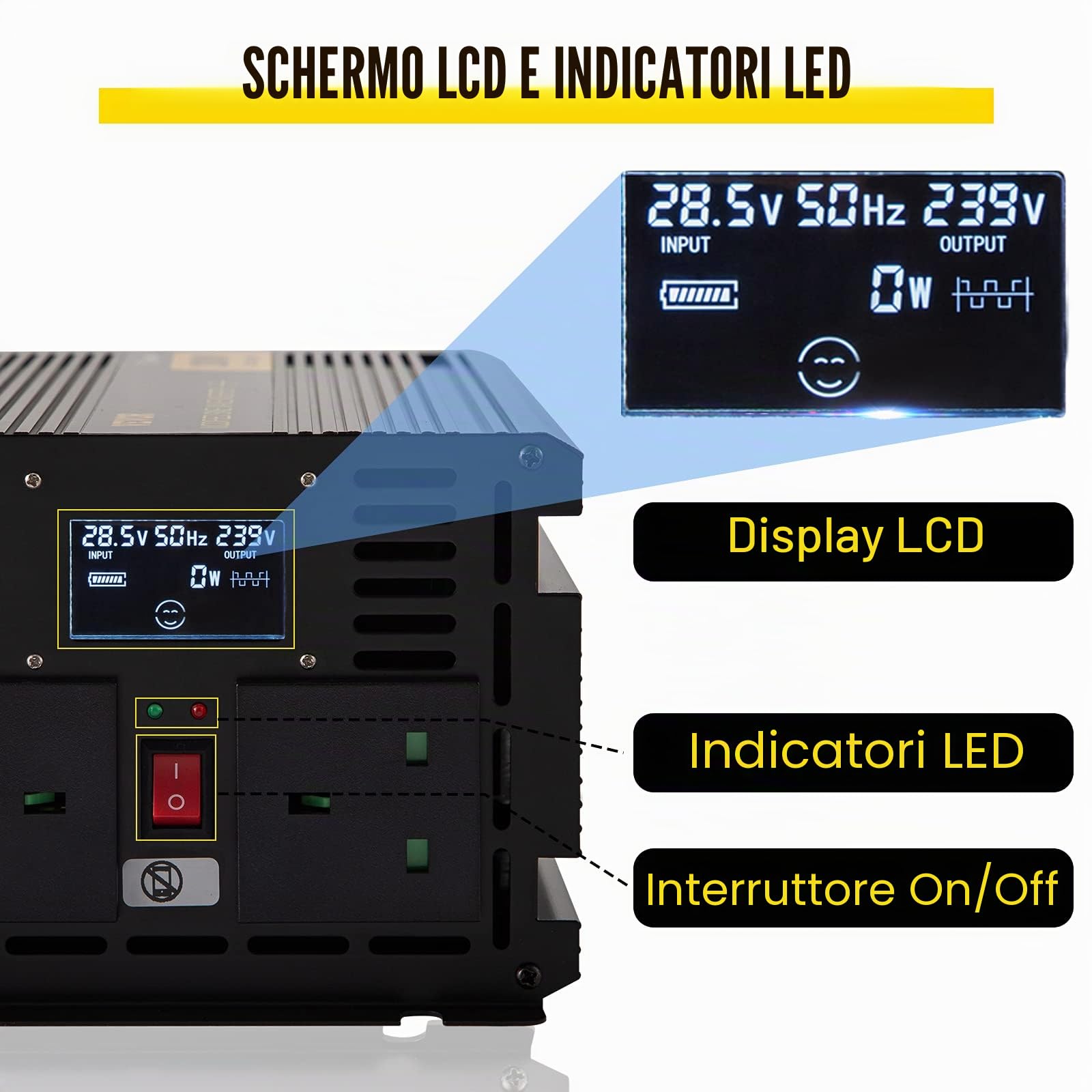 VEVOR Invertitore Onda Sinusoidale Modificata Tensione da 24V CC a 240V CA Trasformatore Modificata Potenza 2000W a 4000W, Inverter Onda Modificata con Display LCD, Telecomando LCD