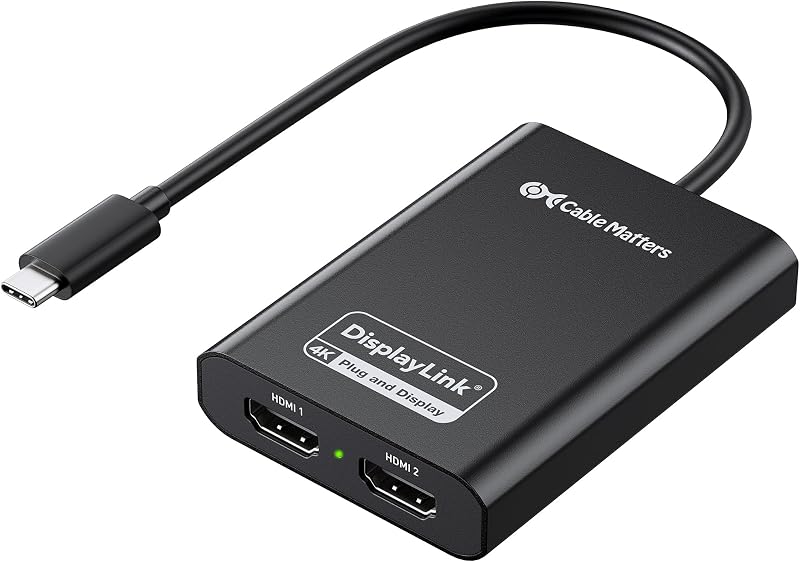 [DisplayLink Certified] Cable Matters USB C to Dual HDMI Adapter | 2x 4K@60Hz, Driver Required for macOS and Windows, for Two Extended Monitors on Mac M1/M2/M3/M4