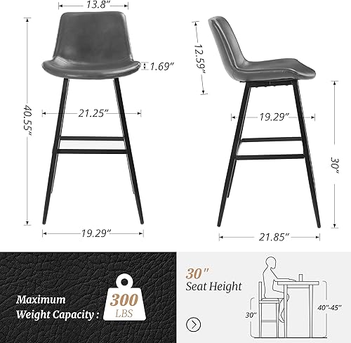 Miniatura 2 de Cozyman Juego de 2 taburetes de bar para interiores, de piel sintética con respaldo y patas de metal, sillas sin brazos para mesa alta, cocina,