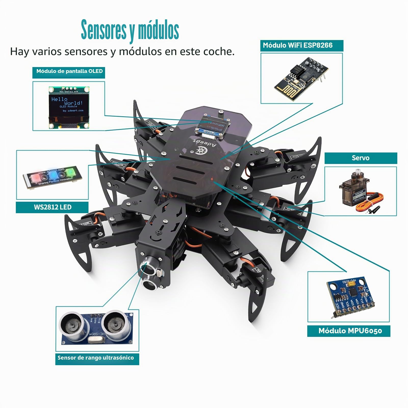 Adeept Ultimate Hexapod Spider Robot Kit, cuerpo de metal, programación Arduino, control remoto WiFi/IR con pantalla OLED, Python/APP, kit de robótica educativa STEM para adultos y adolescentes con