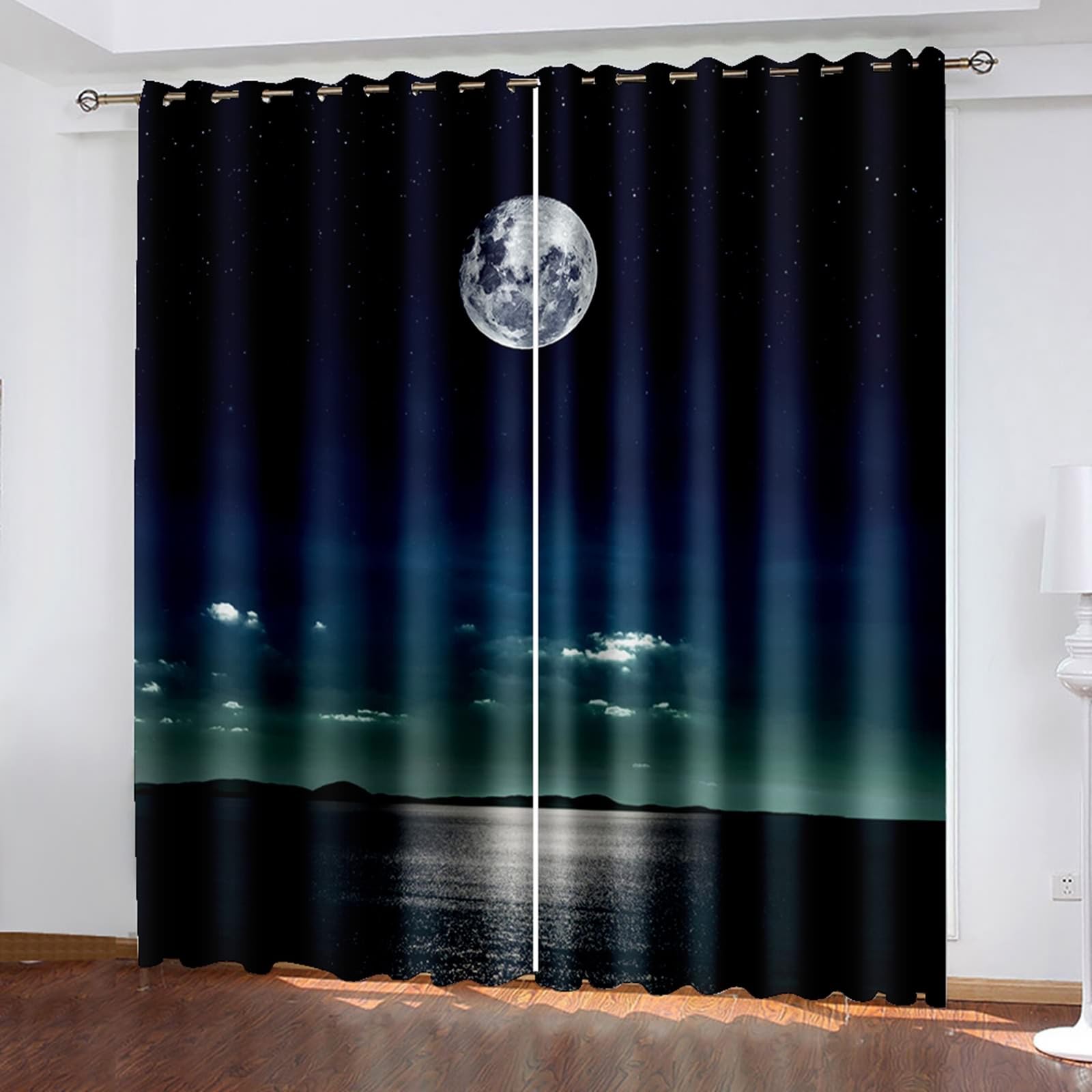 Verdunklungsvorhänge mit Ösen, 244x274cm Schwarz Marineblau Meermond Vorhang für Wohnzimmer/Schlafzimmer