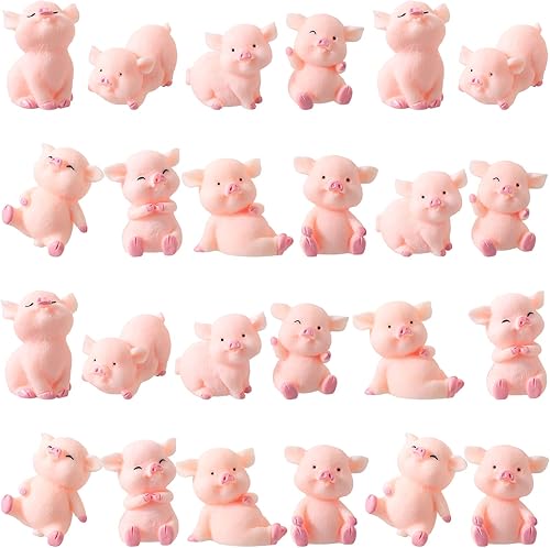 Sintuff 24 piezas de mini figuras de cerdo para cupcakes, pequeños cerdos de resina, estatuas de juguete de cerdo, manualidades para niños, pastel