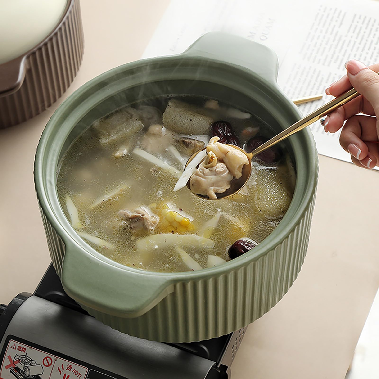 z pokrywką, porcelanowy garnek do gulaszu(Green,1.6L)