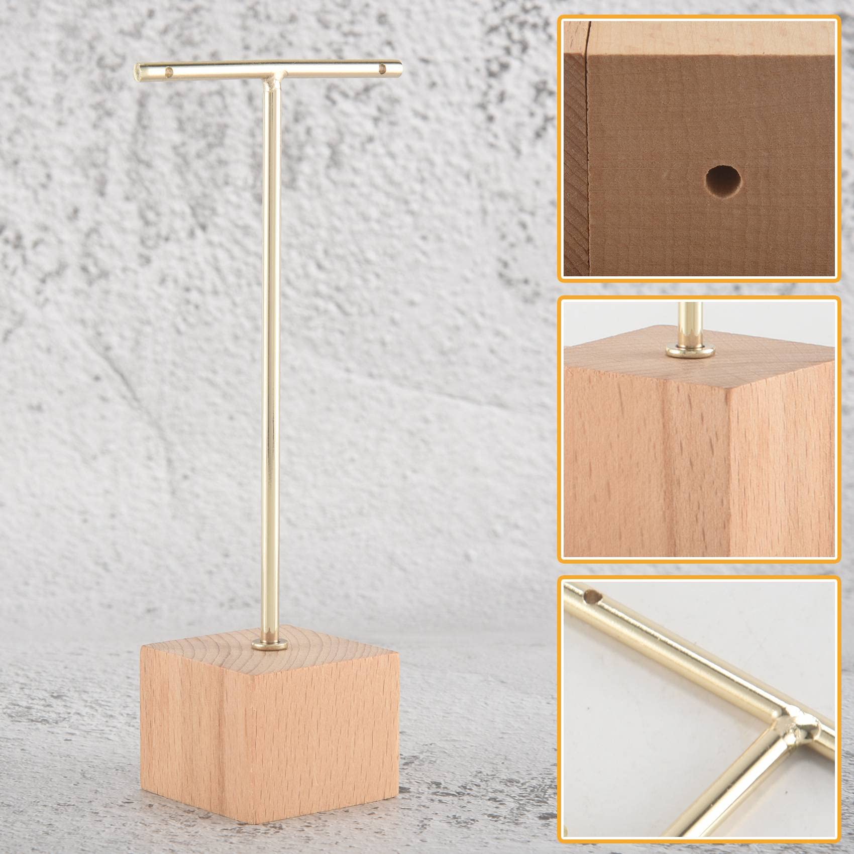 3pcs T Bar Orecchini Presentazione con Base in Legno Porta