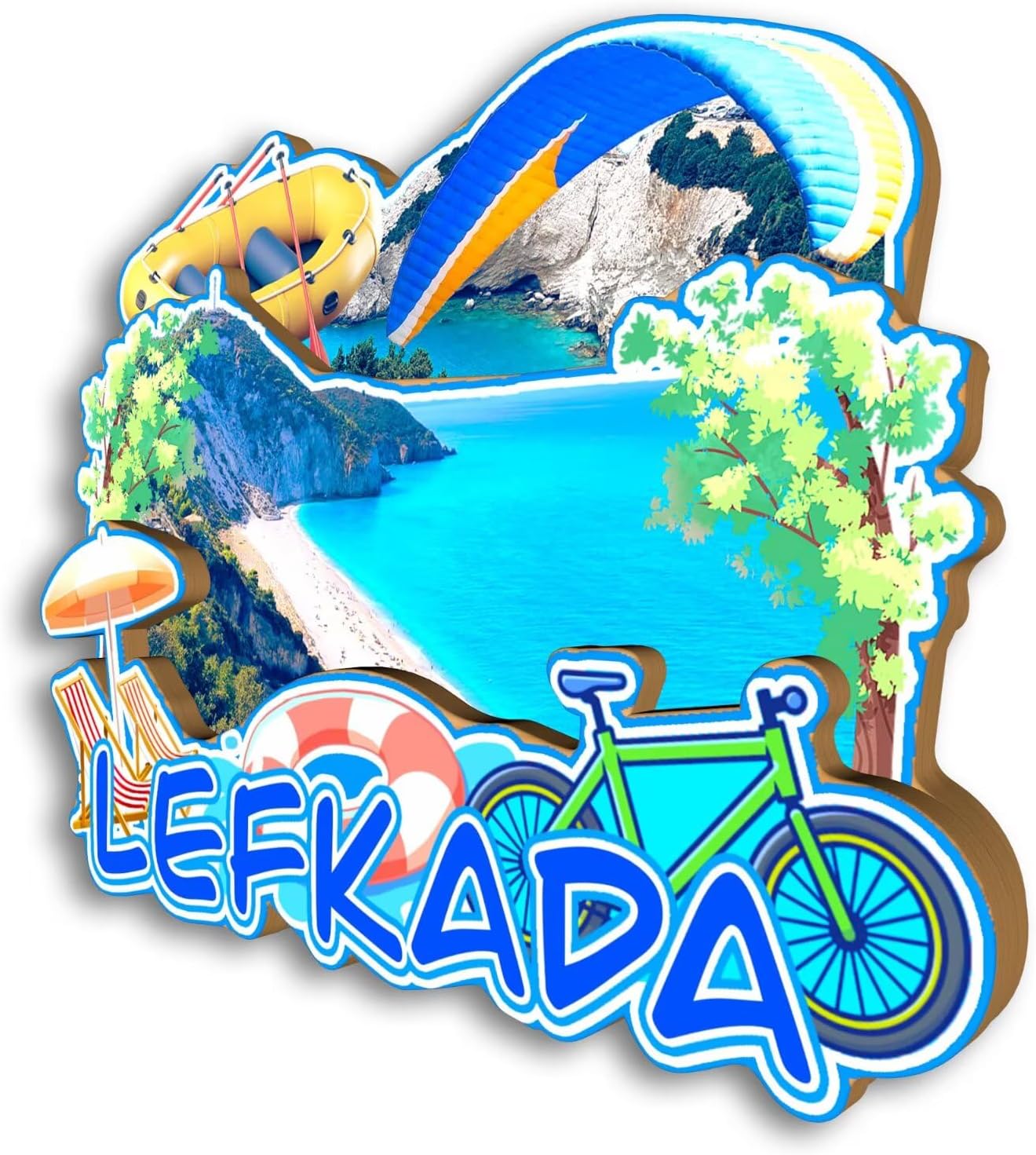 Refrigerator Magnet for Lefkada Greece Travel Souvenir 3D Handmade Wooden Home Decoration Landmark Decorative Fridge Sticker Tourist Trip Collection Gift 1552 image 2