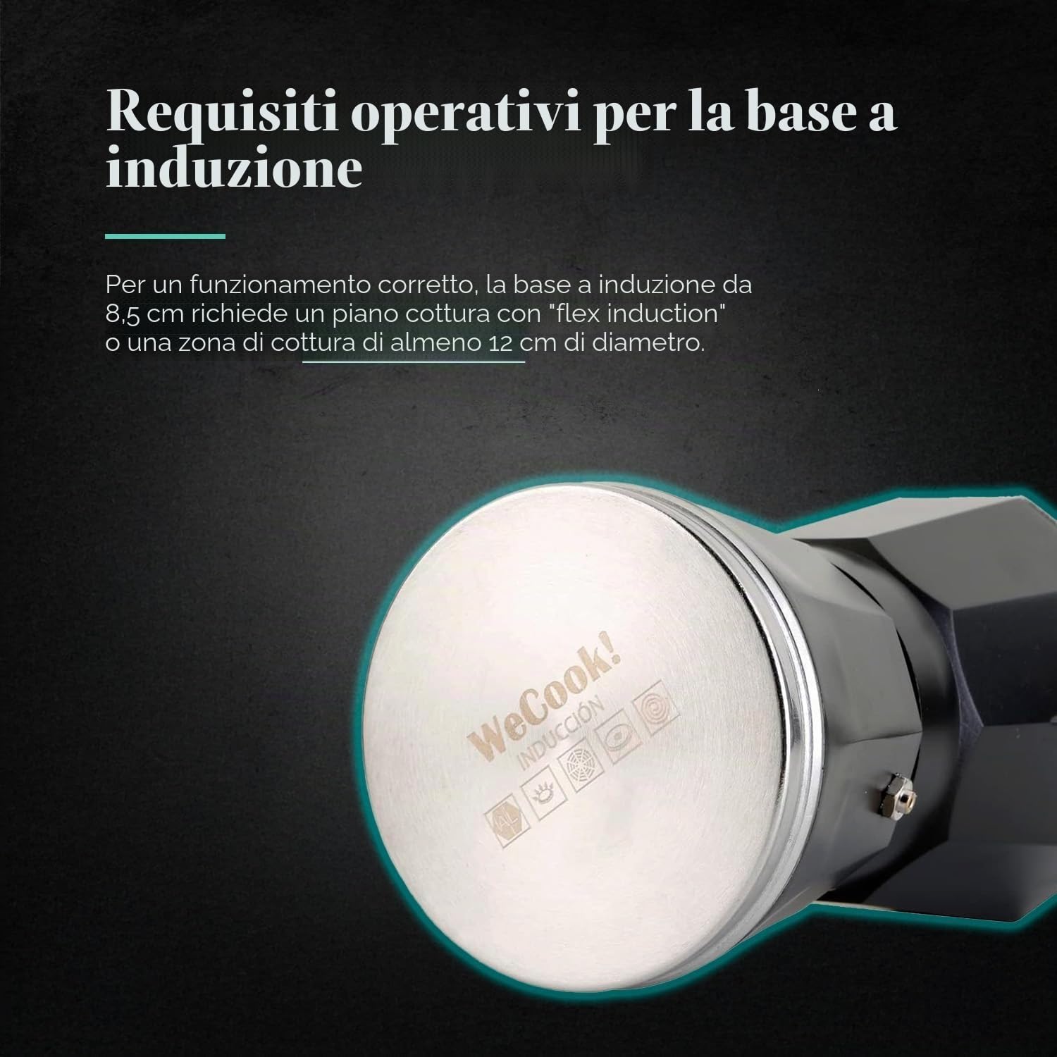 WECOOK! Luccia Caffettiera Italiana a Induzione in Alluminio, Moka Tradizionale, Espresso, 1-3 Tazze di caffè, Base in Acciaio Inossidabile, Valvola di Sicurezza, Vitroceramica, Gas, Elettrica