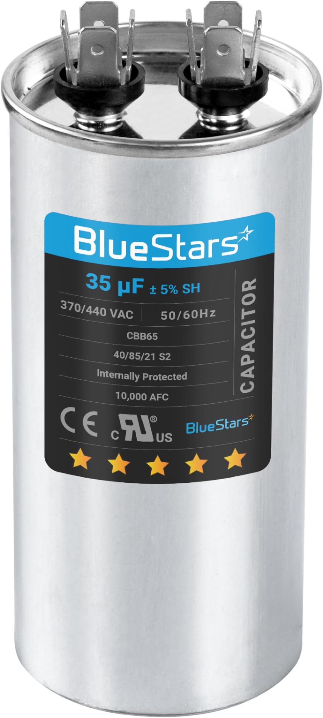 [UL Certified] BlueStars 35 uF MFD ± 5% 370-440 VAC Volt Multi-Purpose Motor Run Round Capacitor - Compatible for AC Motor Run or Fan Start or Condenser Straight