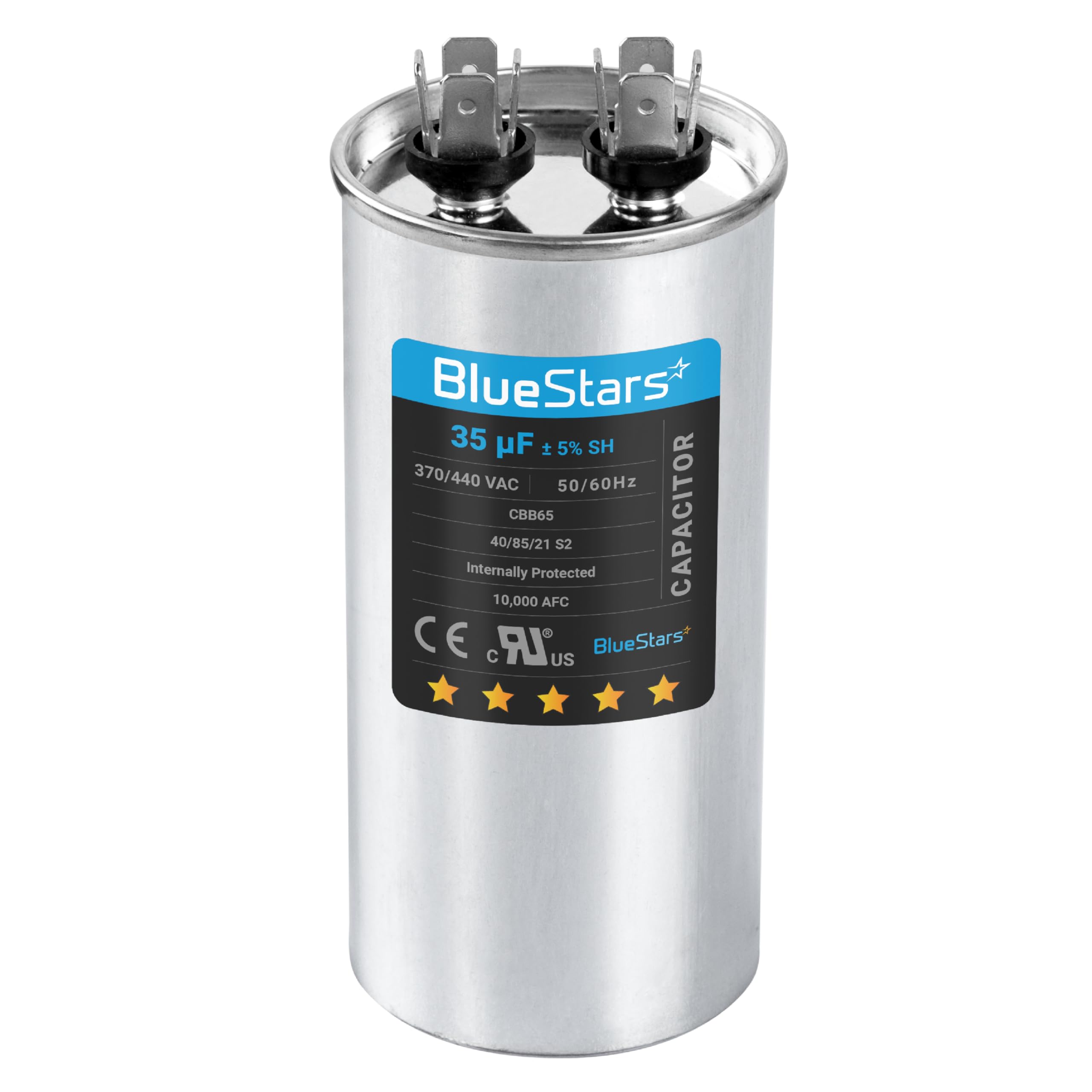 [UL Certified] BlueStars 35 uF MFD ± 5% 370-440 VAC Volt Multi-Purpose Motor Run Round Capacitor - Compatible for AC Motor Run or Fan Start or Condenser Straight