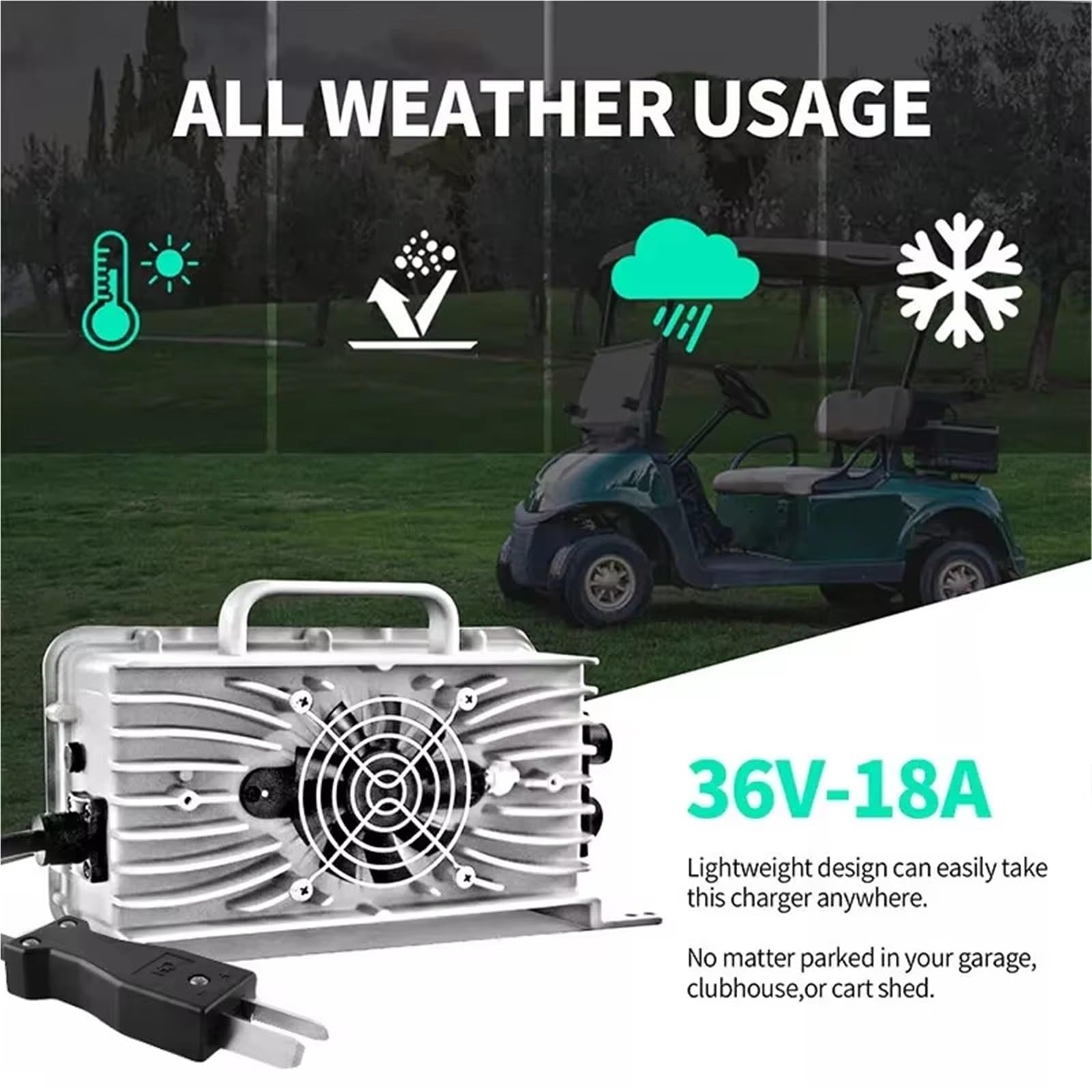 Caricabatterie for carrelli da golf 36V/18A compatibile con caricabatterie impermeabile IP 67 for batterie al litio(O Ring Terminal,AU)