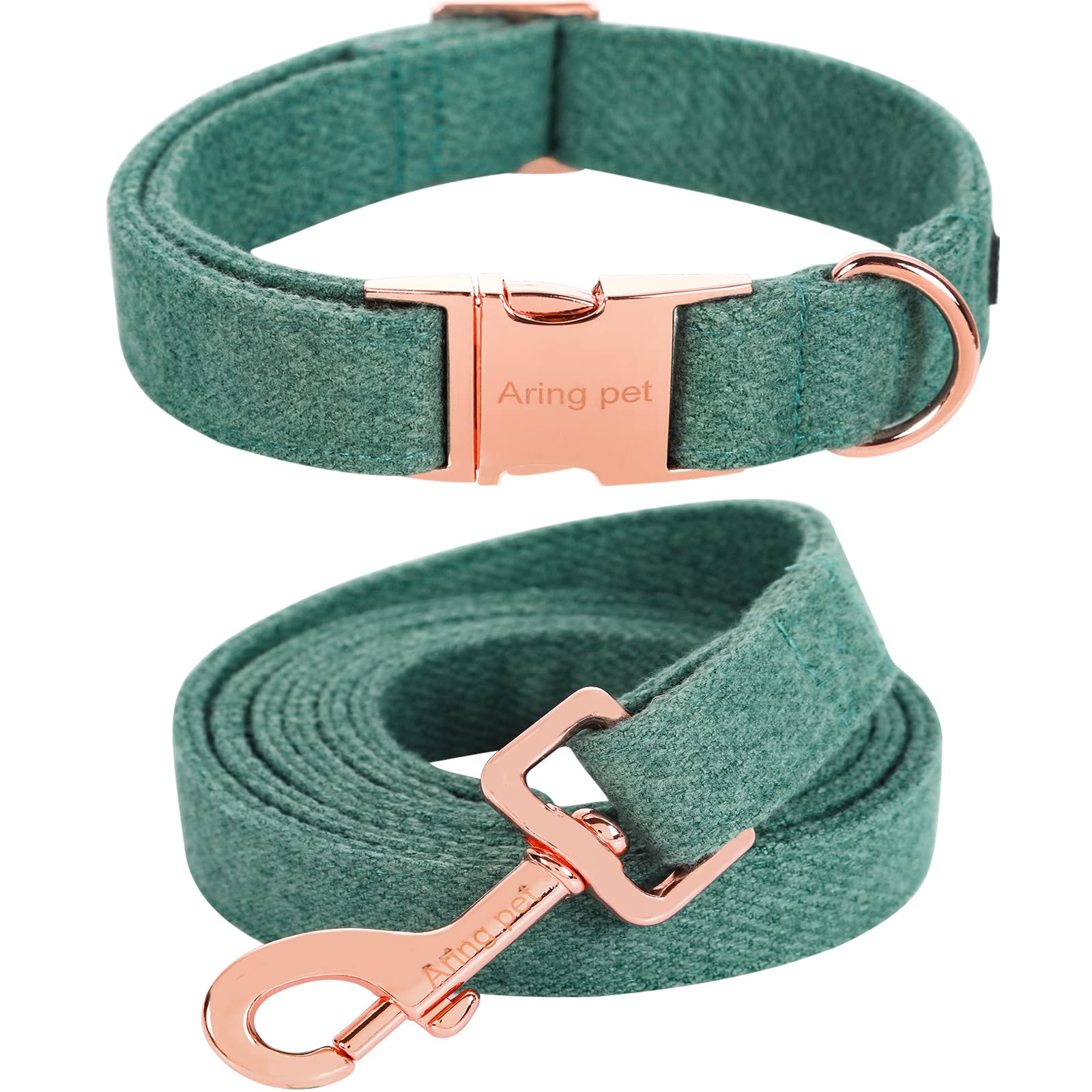 Aring petDog Collar and Leash-Cotton Green Dog Collar Set, Comfortable Dog Collar and Leash Set Pet Collars with Metal Buckle