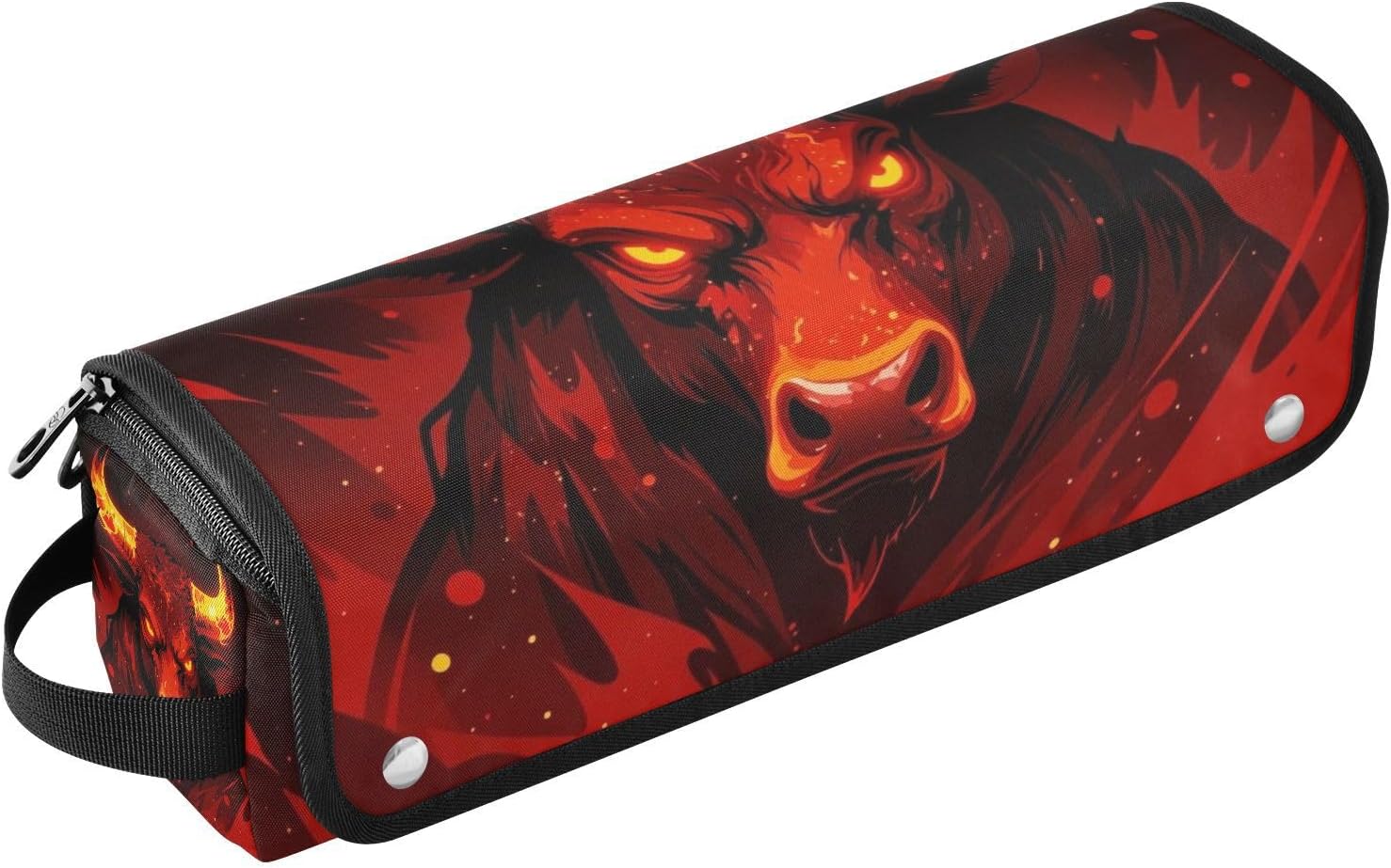 2-in-1 Curling Iron Travel Case and Heat Resistant Mat with Zipper Curling Iron Travel Holder Storage Bag for Flat Hot Tools and Haircare Accessories Fire Bull Red Black Gothic Art Bag for