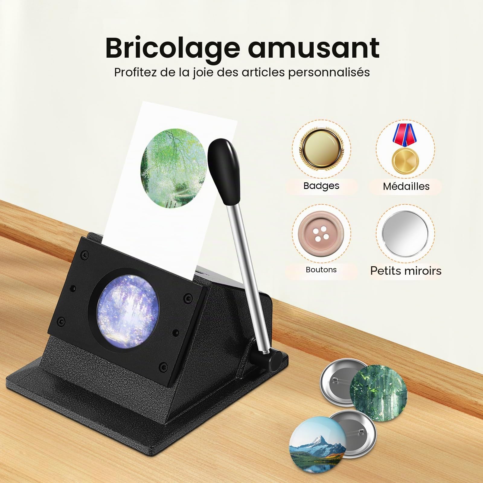 Machine à badge, perforatrice graphique 58 mm, découpe ronde, découpe de papier, machine à boutons ronde manuelle, noire