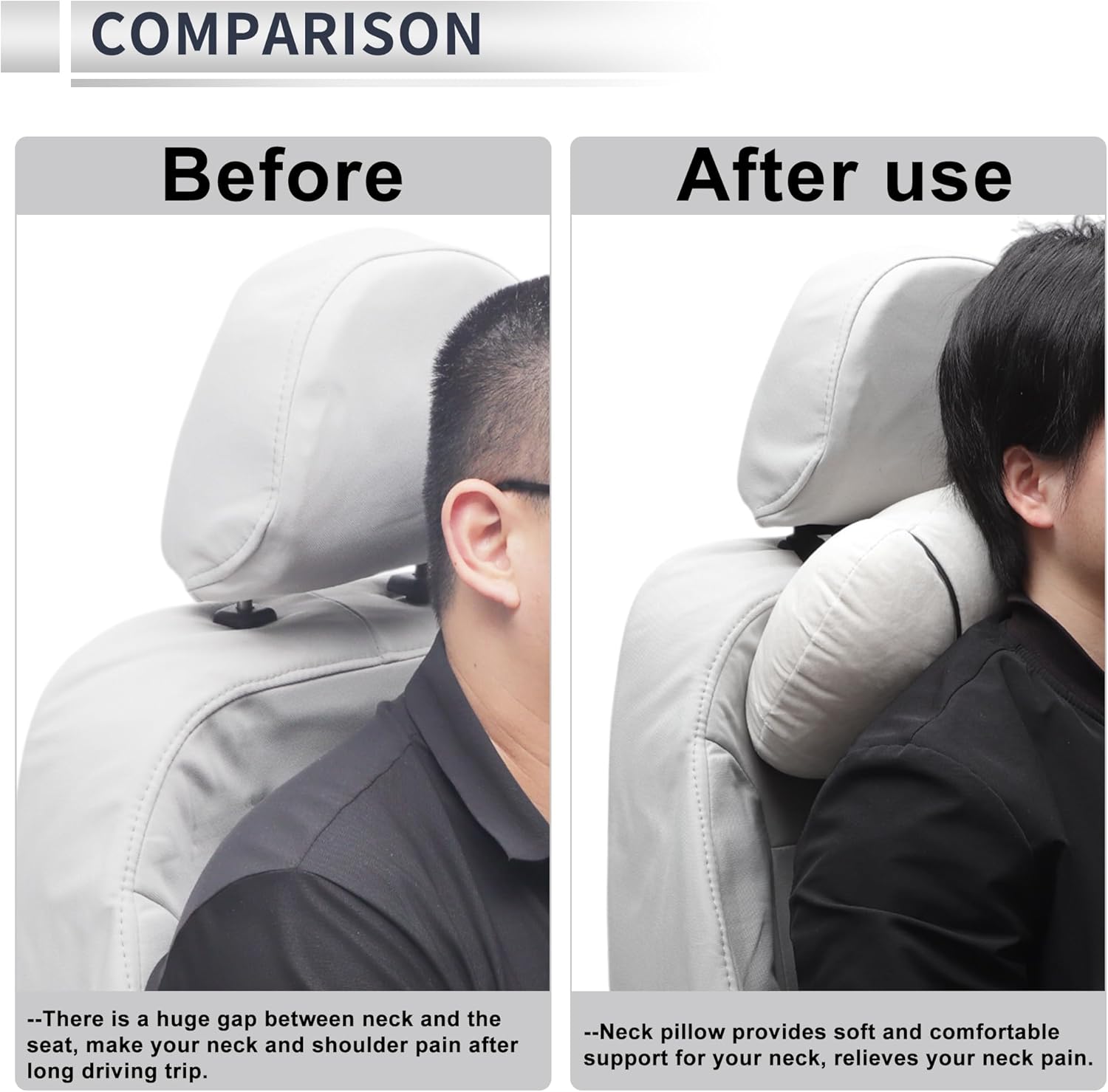 Car Headrest Pillow Ergonomic Comfortable Neck Pillow Neck Support Pillow Flannel, Memory Foam Adjustable Width White 2 Pcs for Driving Travel