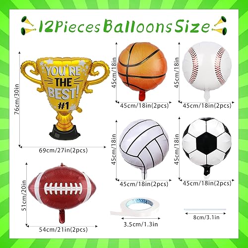 Miniatura 9 de Globos de fútbol para decoración de fiesta de fútbol, 4 piezas de globos de fútbol de 18 pulgadas y 4 piezas de 22 pulgadas, globos de aluminio de