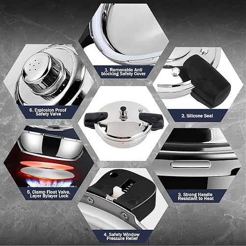 Miniatura 4 de Olla a presión de acero inoxidable de 3.4 cuartos de galón, olla de cocción a presión de 7 pulgadas7.1 in con válvula de seguridad, recipiente a