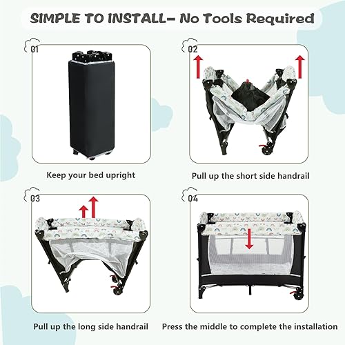Miniatura 6 de Kinder King Centro de guardería portátil 4 en 1, cuna plegable para bebé con moisés, corralito grande para niños pequeños, cambiador para recién