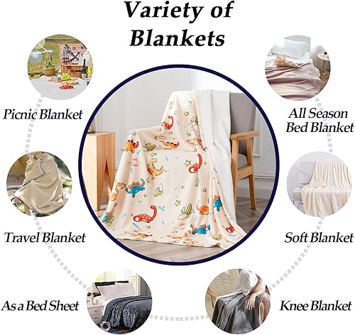 Miniatura 2 de zeqpze Manta de dinosaurio, manta ligera de vellón con lindos animales de dinosaurio para niños, manta de franela súper suave, sábana cálida
