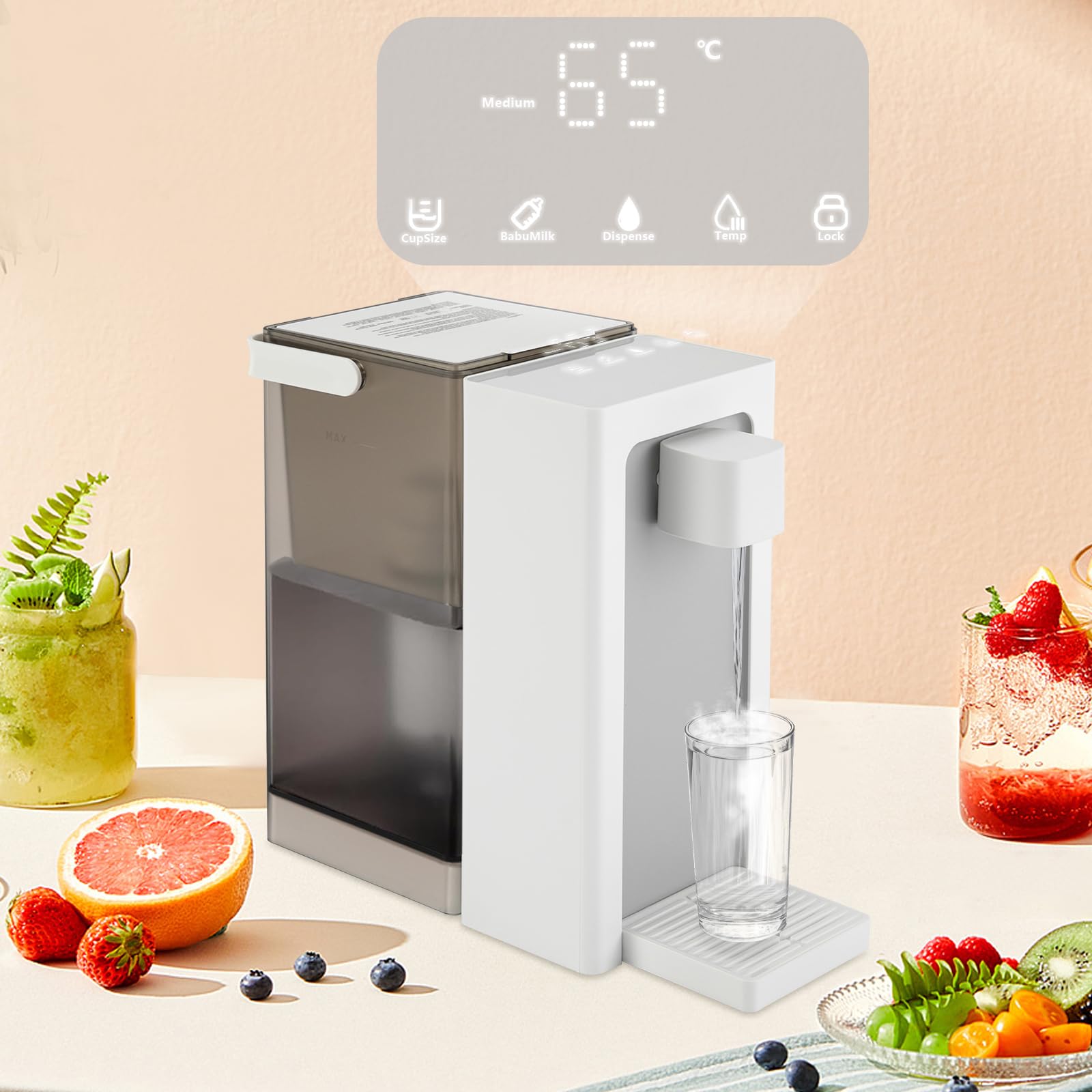 Instant Hot Water Filter Dispenser, Countertop Water Filter System, Water Dispenser with 5 Temperatures & 3 Volume Settings & Safety Lock?For Home, Office,School