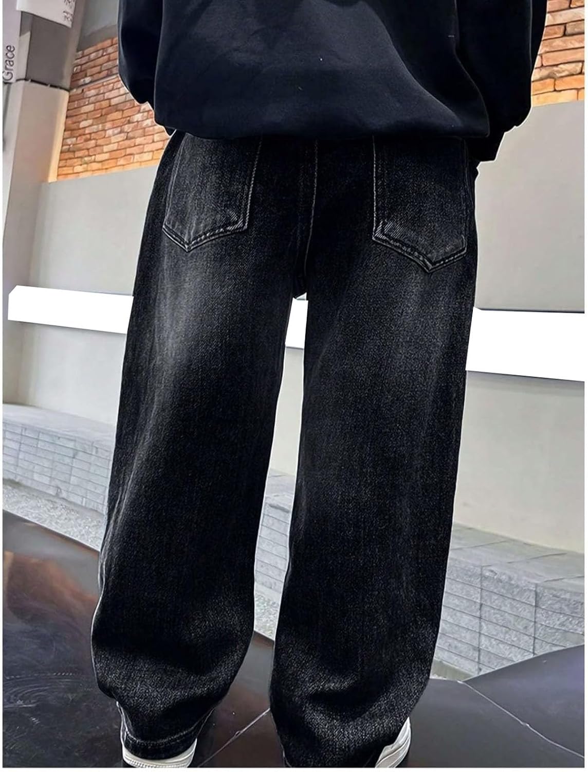 Big Boys Casual Straight Leg Baggy Jeans Teen Boys Elastic Waist Y2K Pull On Wide Leg Jeans with Pockets 13 to 17 Y