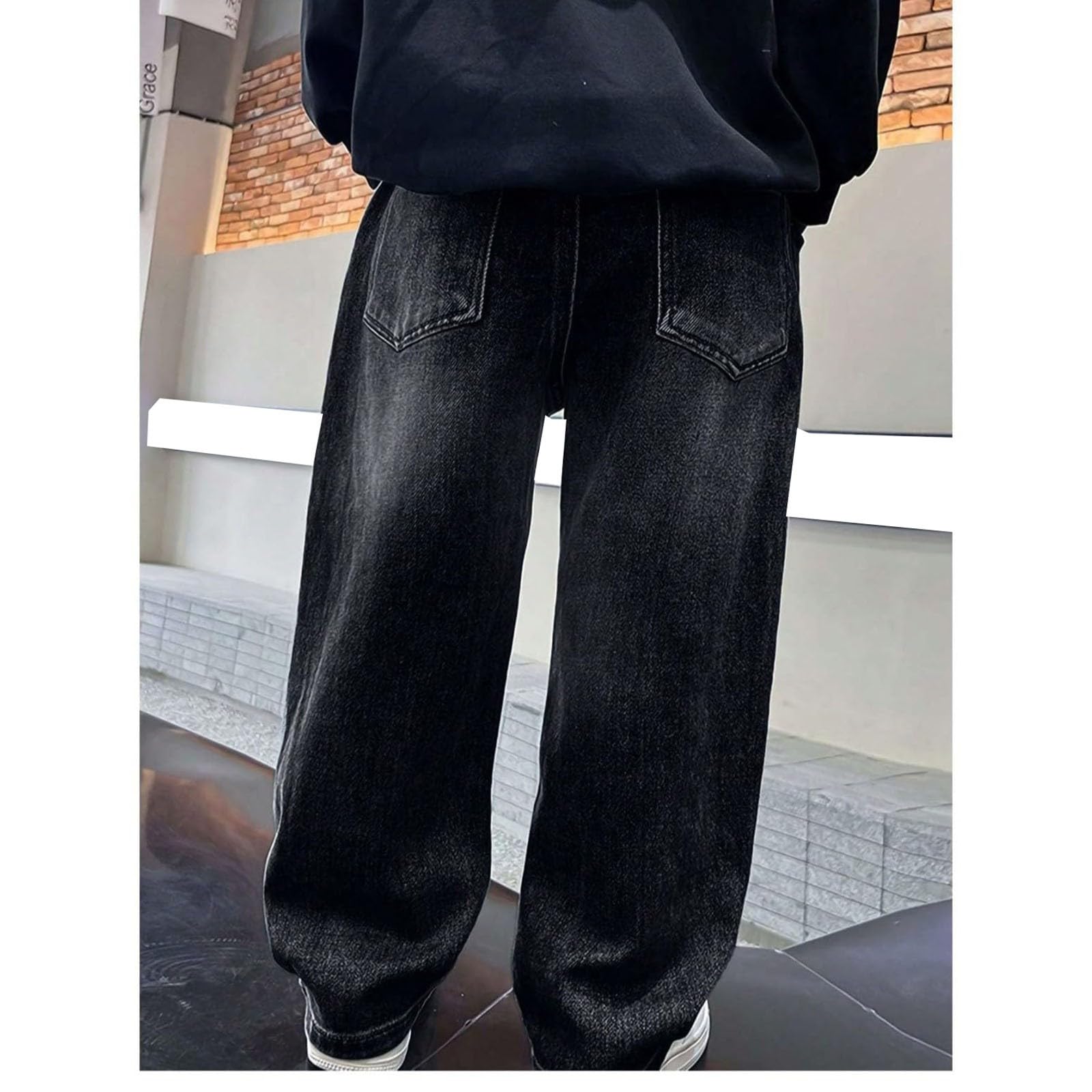 Jean baggy pour garçons - Jambes larges - Coupe droite - Taille élastique - Style cargo - Décontracté - Pour enfants - Loisirs - Streetwear - Pour adolescents