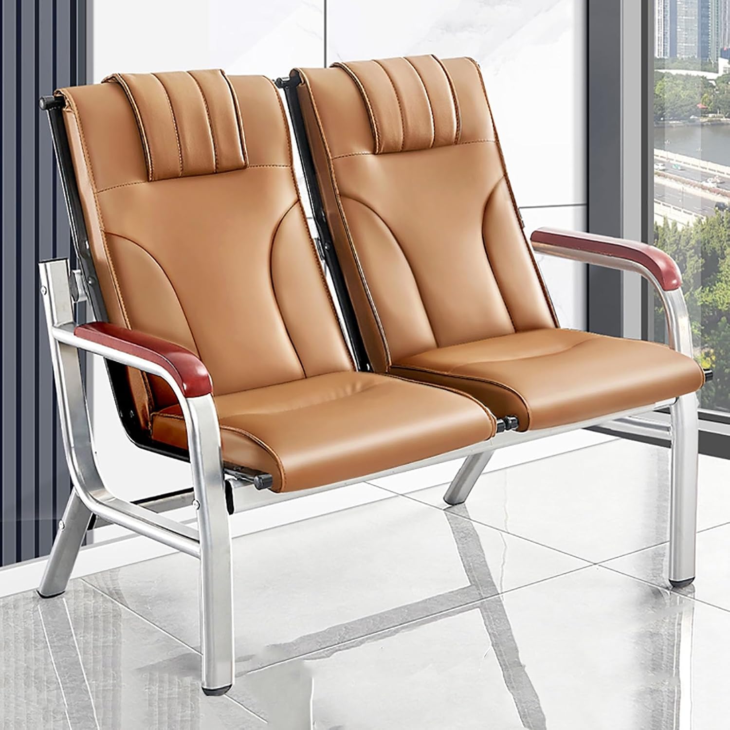 Waiting Room Chair Bench Set, Office Reception Guest Chairs with Armrests and Backrests, PU Leather 2 Seat Sofa, Lobby Benches for Clinic, Hospital, Airport, Salon, Bank(Black)