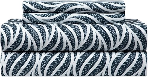 New York & Company Kate - Juego de sábanas de 3 piezas súper suave con diseño geométrico de hojas en dos tonos, incluye 1 encimera, 1 sábana bajera