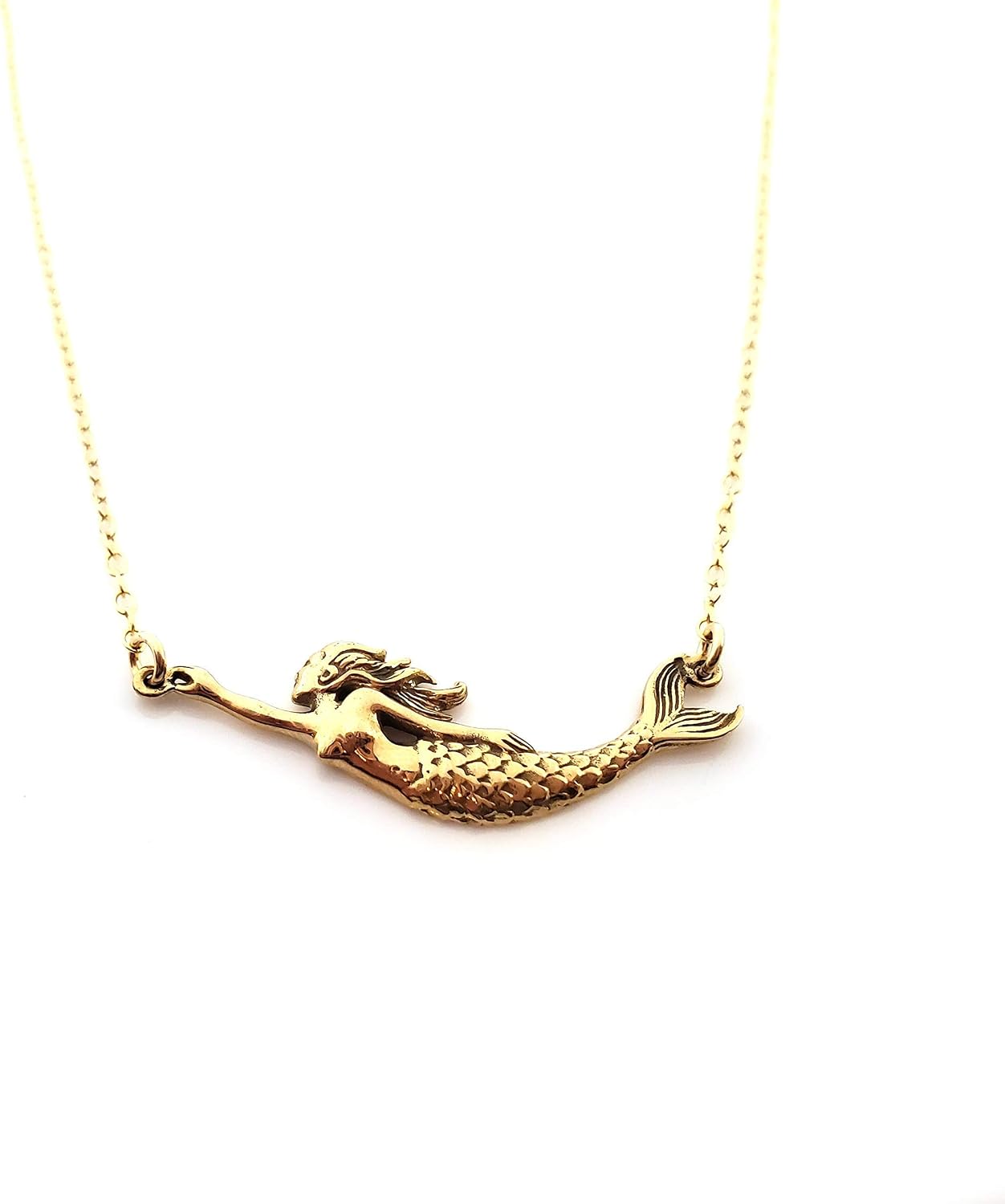 Bronze Mermaid Tail Necklace – 14K Gold Filled Chain, Handmade Ocean-Inspired Jewelry