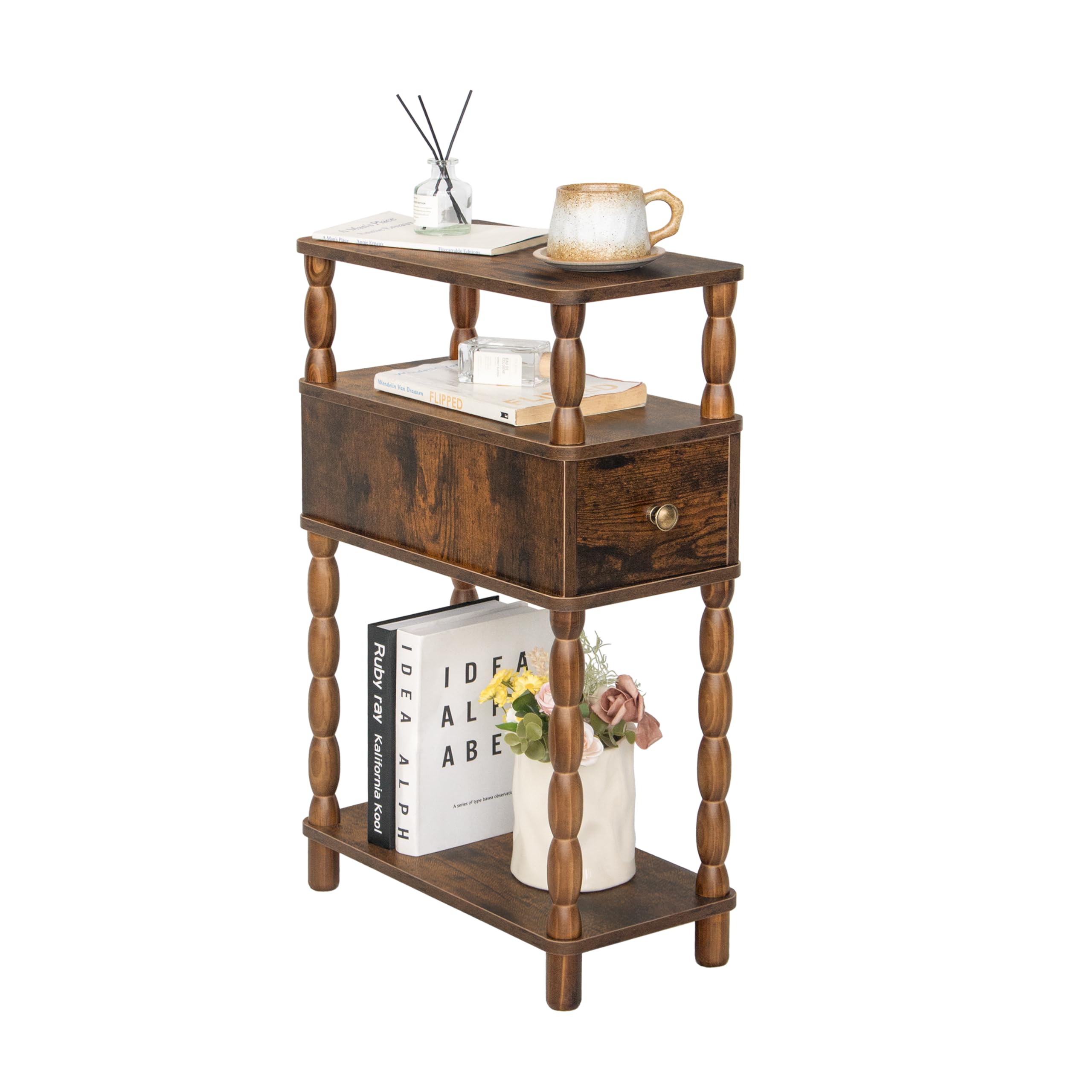 Photo 1 of MaxSmeo Narrow Nightstand with Drawer, Narrow End Table with Storage, Skinny Small Side Table Living Room for Small Spaces, Bedroom (Rustic Brown)